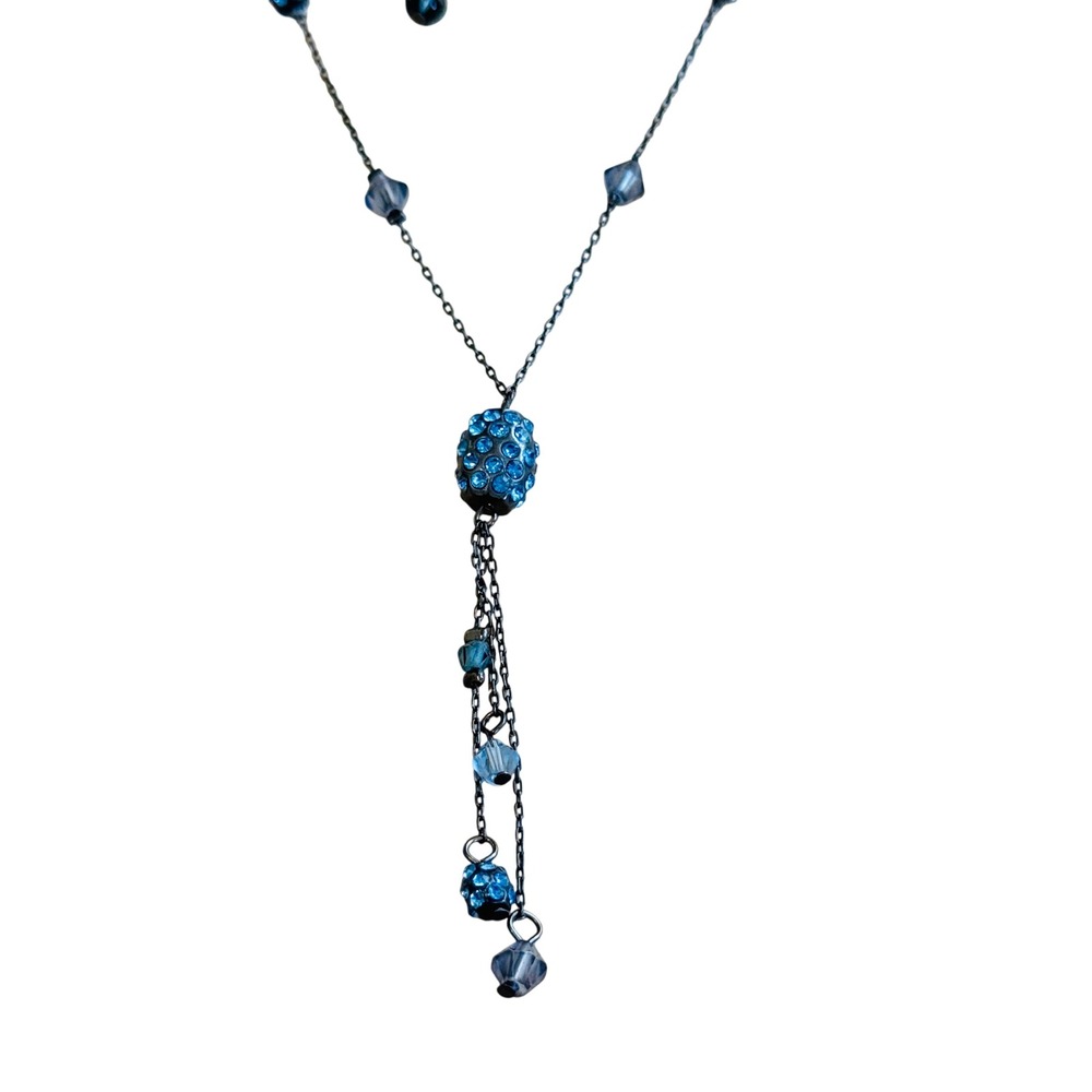2028 Co Necklace Blue Crystal Tassel Rhinestone Beads Delicate Flapper Victorian